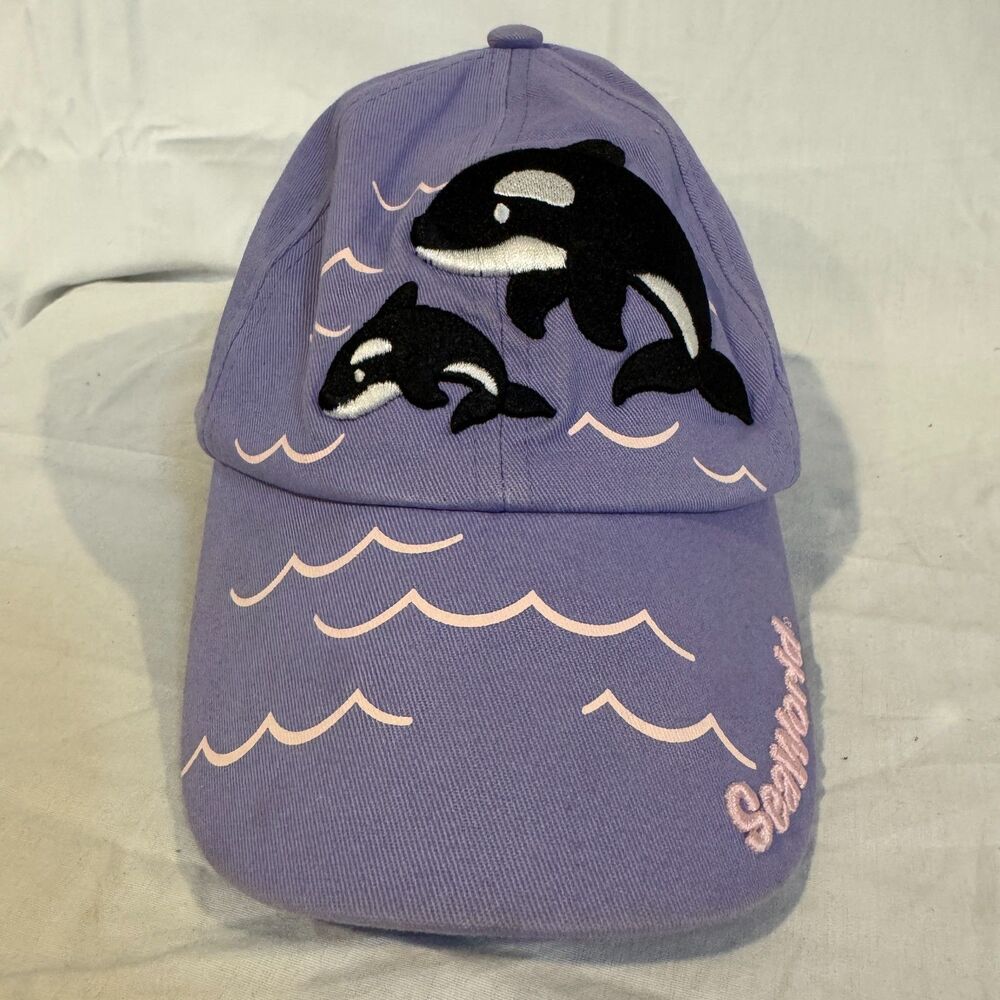 SeaWorld Shamu Orca Killer Whale Hat Purple Youth Kids Theme Park Cap Adjustable